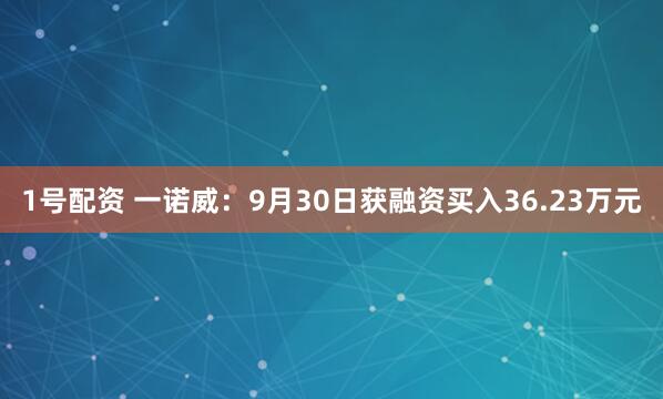 1号配资 一诺威：9月30日获融资买入36.23万元