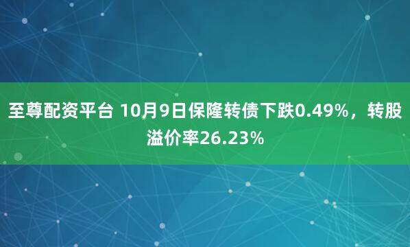 至尊配资平台 10月9日保隆转债下跌0.49%,转股溢价率26.23%