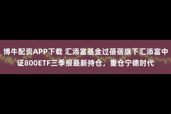 博牛配资APP下载 汇添富基金过蓓蓓旗下汇添富中证800ETF三季报最新持仓，重仓宁德时代